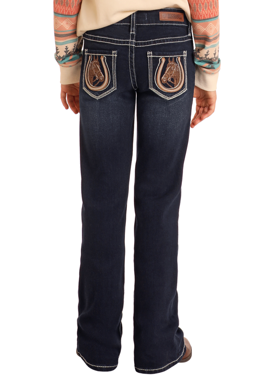 Girls' Mid Rise Extra Stretch Horse Bootcut Jeans Rock Roll Denim