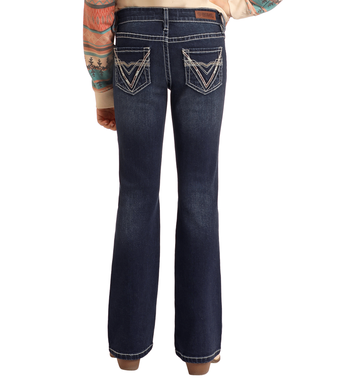 Girls' Mid Rise Cowhide V Stitch Bootcut Jeans | Rock & Roll