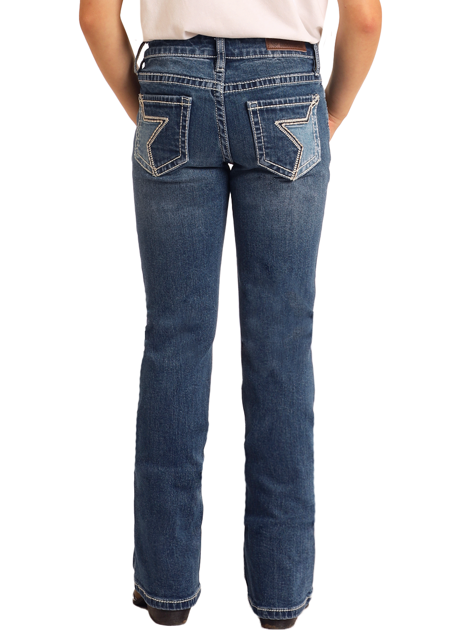 Girls' Embroidered Denim Star Bootcut Jeans