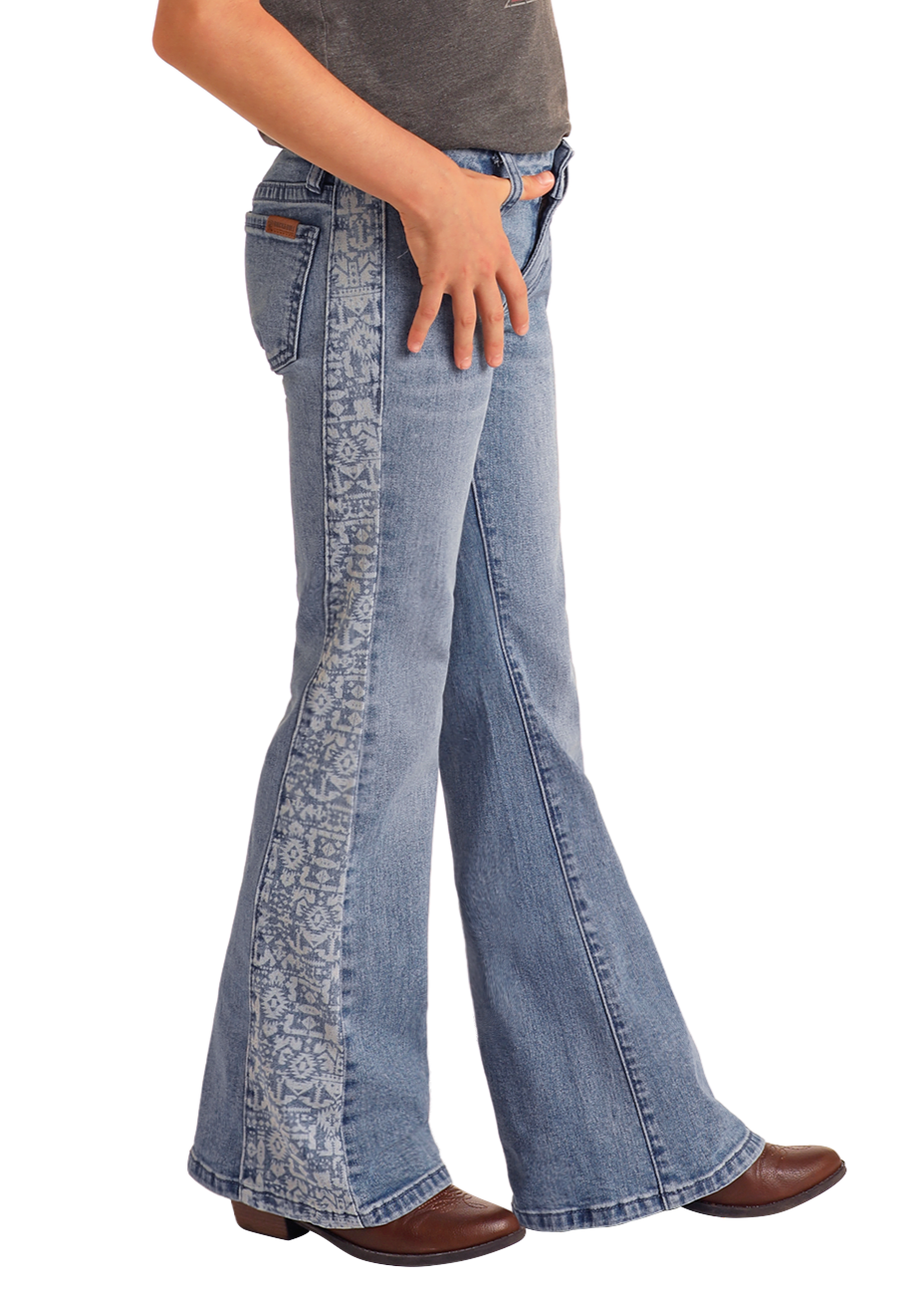 Girls' Aztec Panel Button Flare Jeans | Rock & Roll Denim