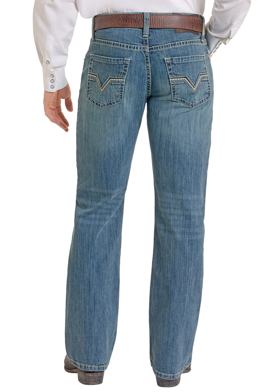 Men's Relaxed Fit Two Tone Bootcut Jeans Rock Roll Denim
