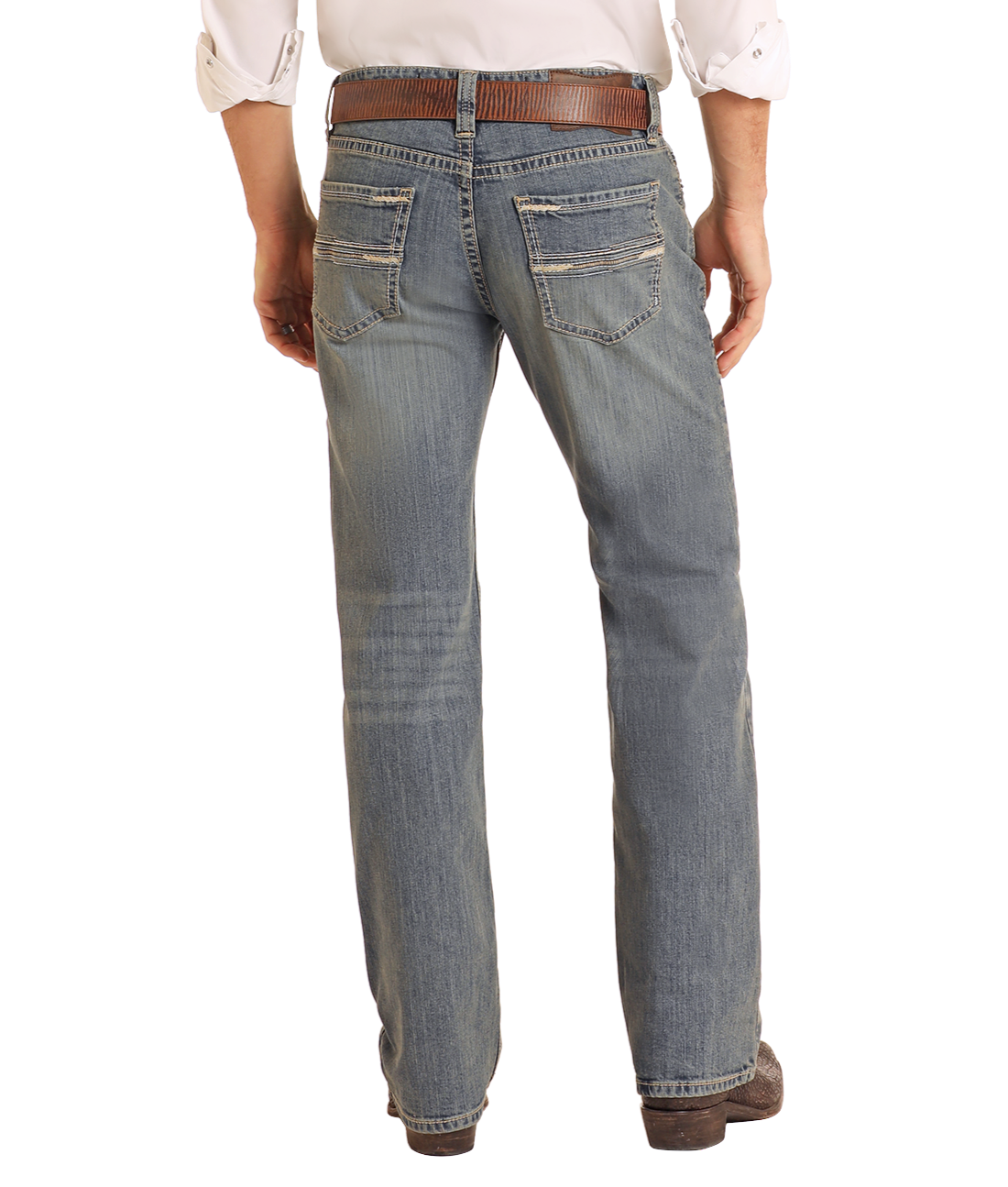 Relaxed Fit Medium Wash Rope Stitch Straight Leg Jeans