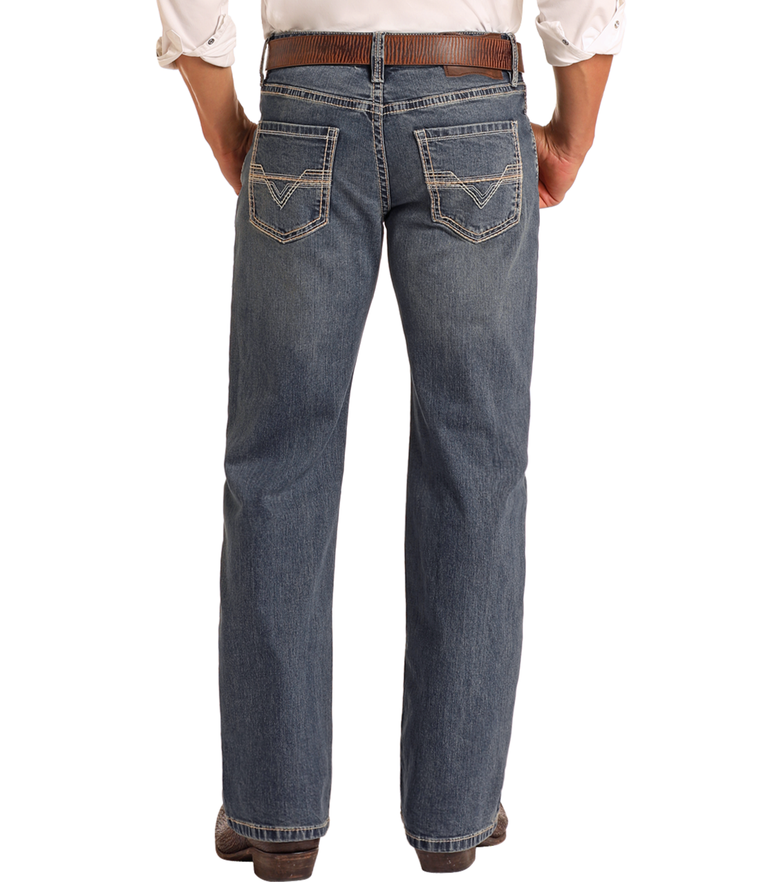 Men's Relaxed Fit Two-Tone V Stitch Straight Leg Jeans