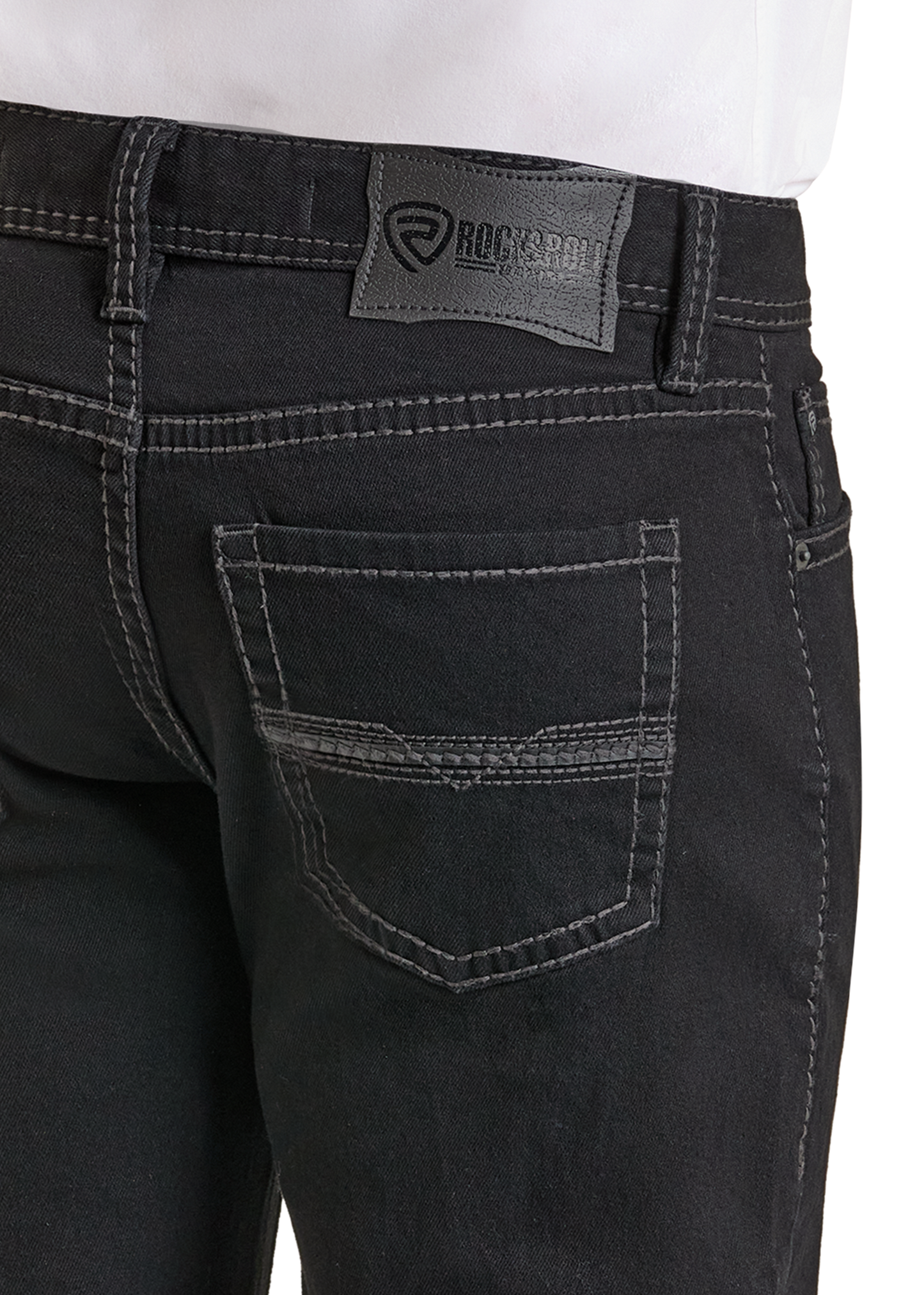 Black pants with a visible brand logo on a white background