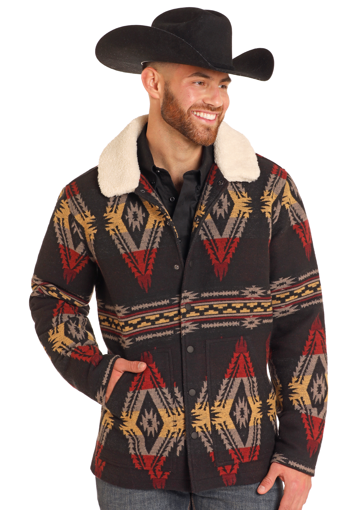 Men's Black Aztec Jacquard Jacket | Rock & Roll Denim Men's Black Aztec Jacquard Jacket | Rock & Roll Denim