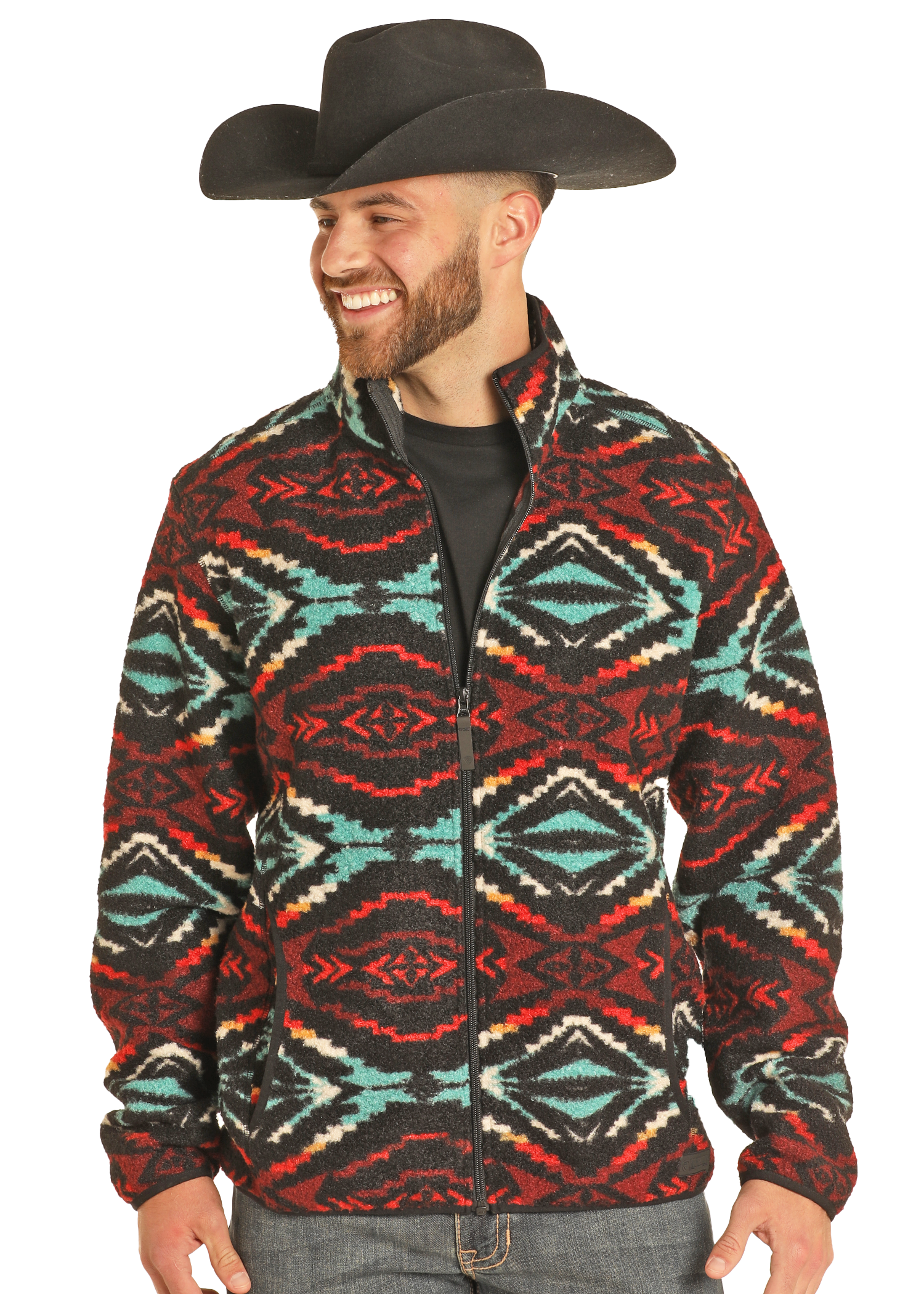 Men's Aztec Print Berber Jacket Rock Roll Denim - Main Image