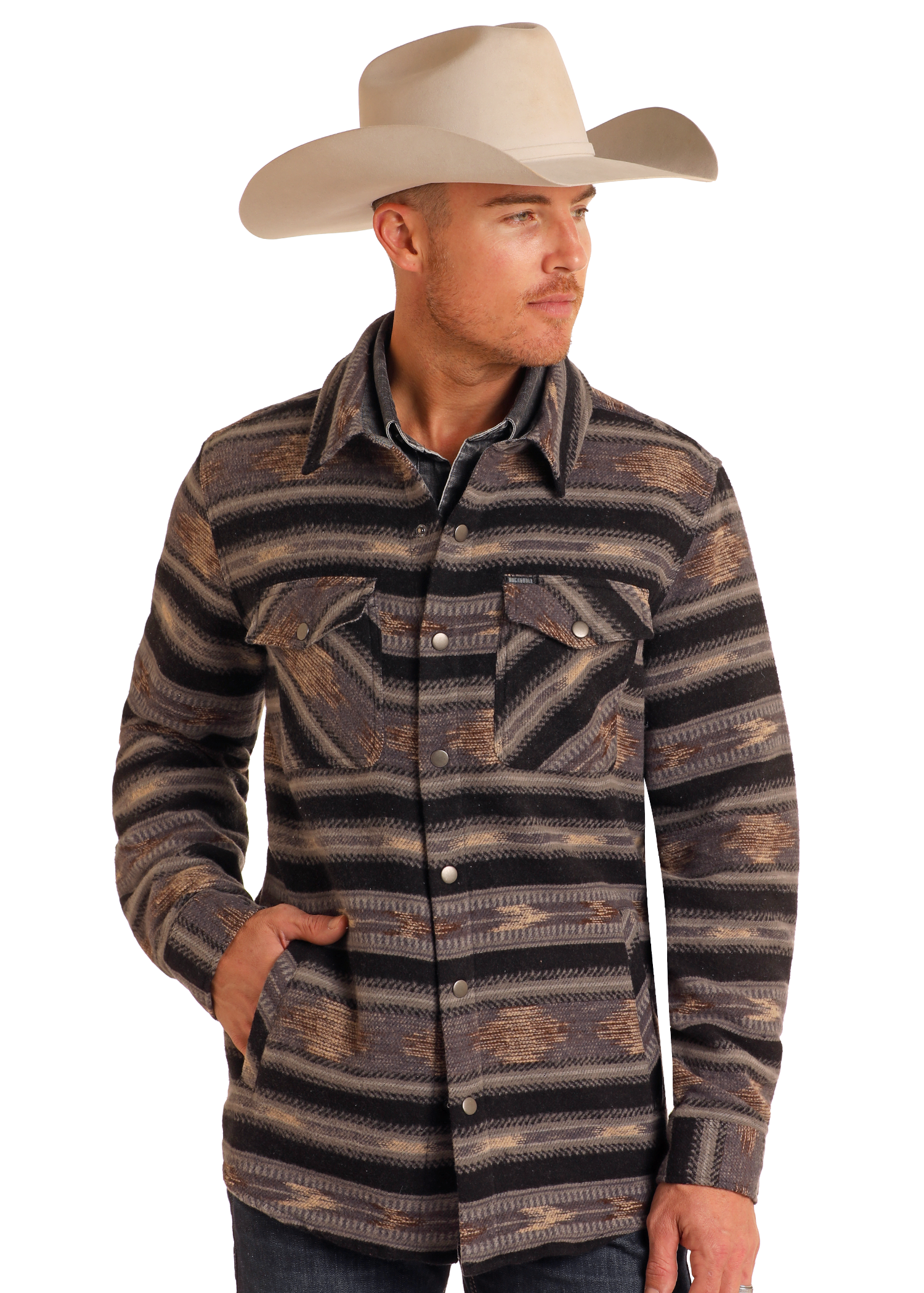 Men's Aztec Striped Jacquard Shirt Jacket | Rock & Roll Denim Men's Aztec Striped Jacquard Shirt Jacket | Rock & Roll Denim