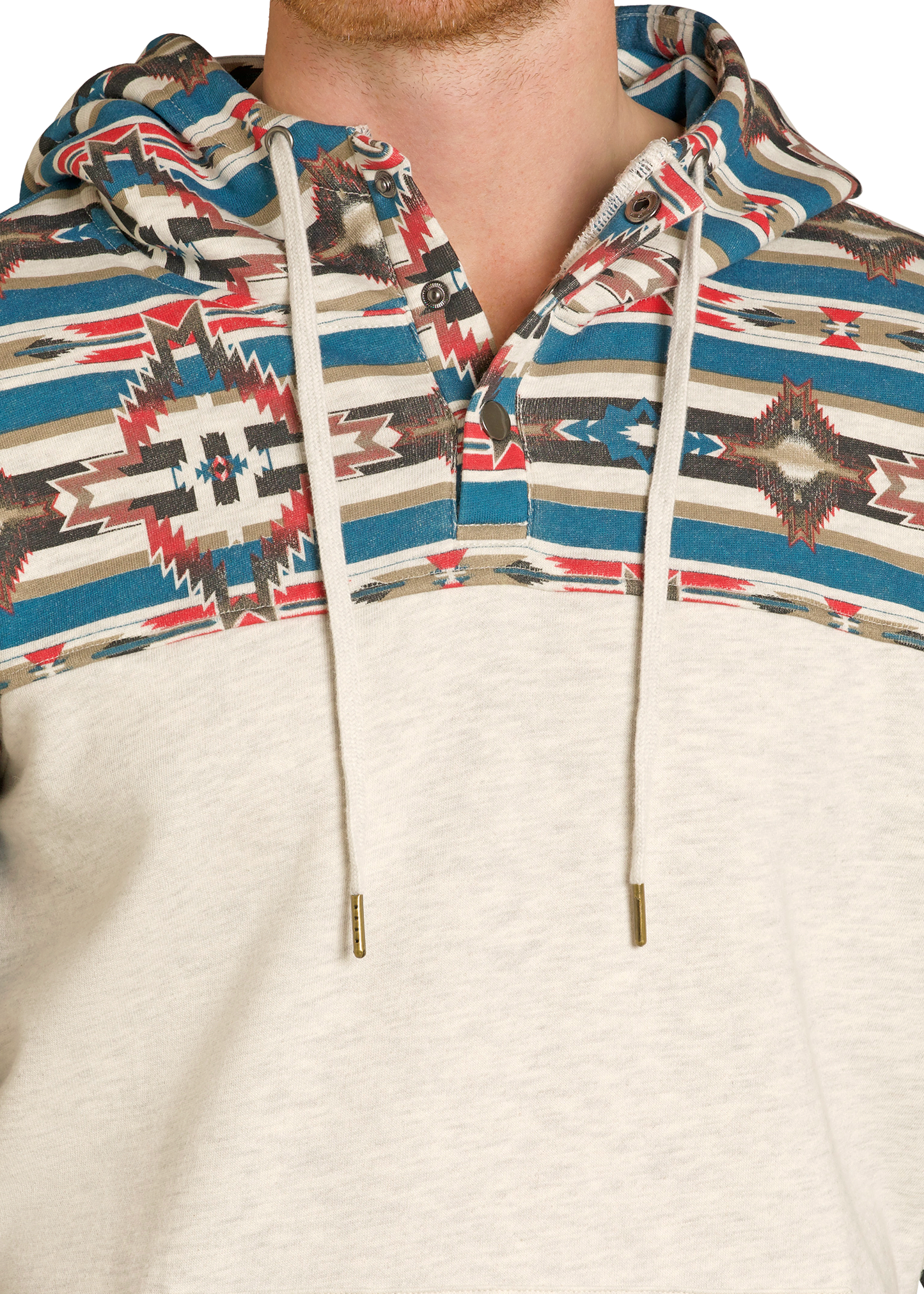 Hoodie with a geometric pattern on the hood and plain white body