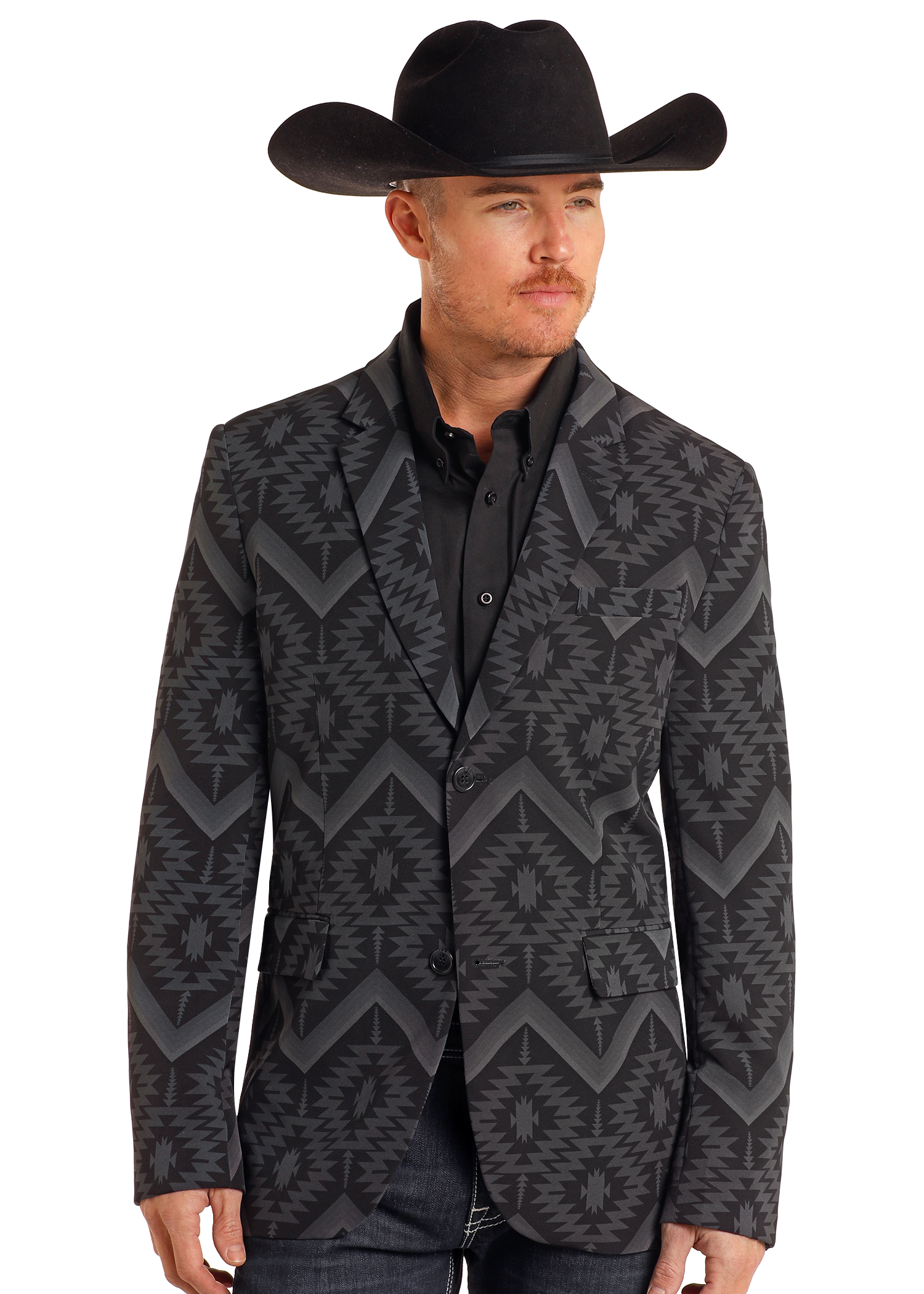 Men's Black Southwest Print Sport Coat Rock Roll Denim