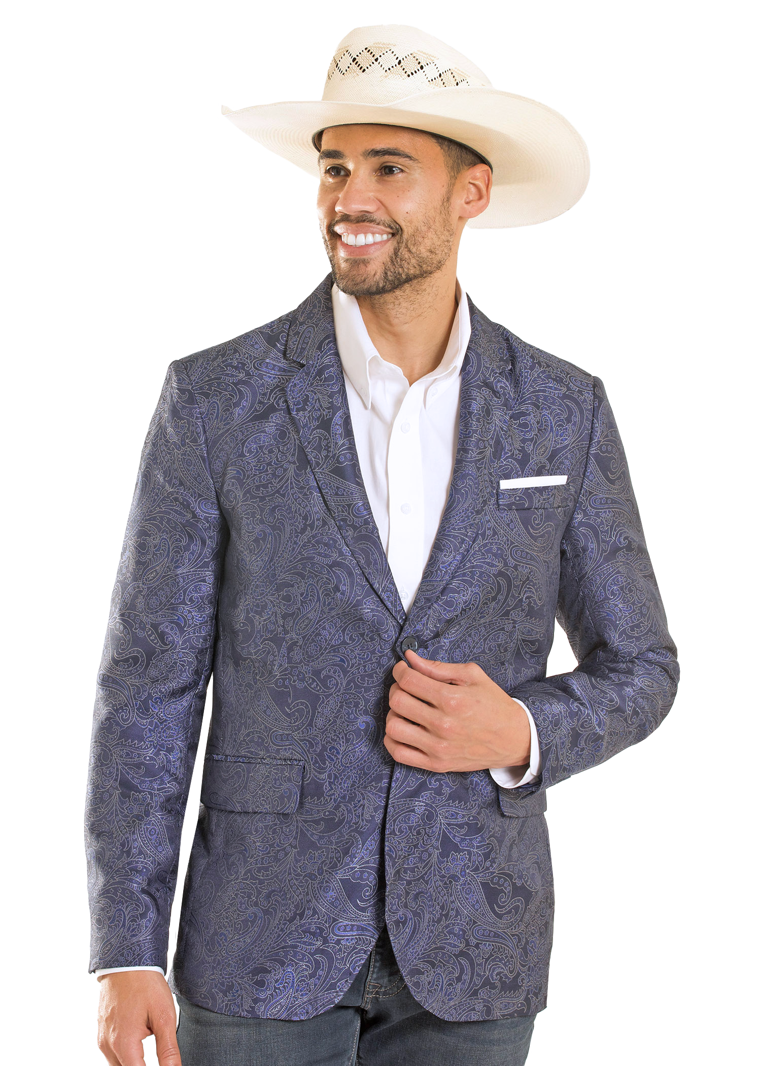 【希少】Sports Jacket Men's Blue Paisley Jacquard Sport Coat | Rock & Roll Denim