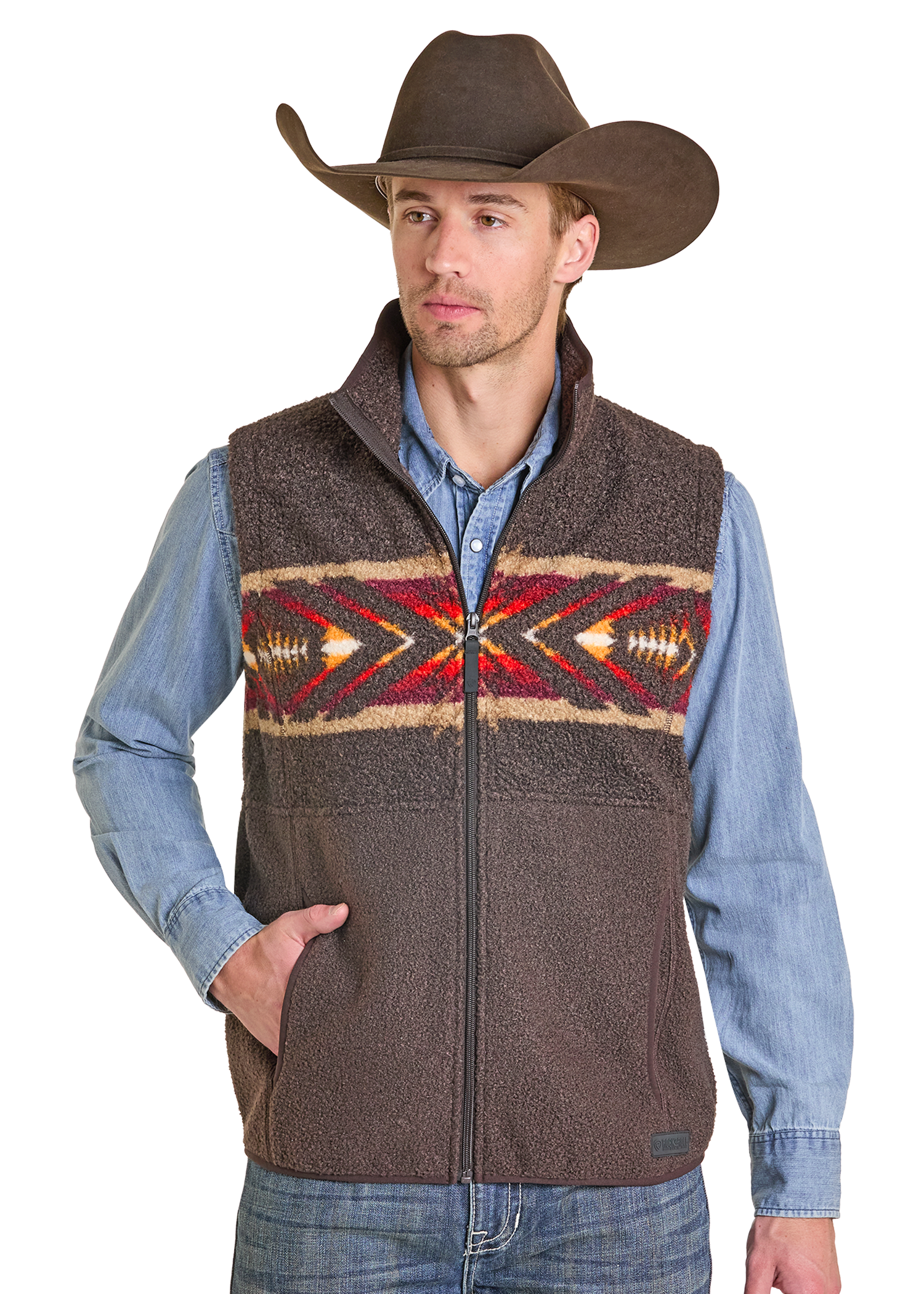 Men's Aztec Border Teddy Vest | Rock & Roll Denim