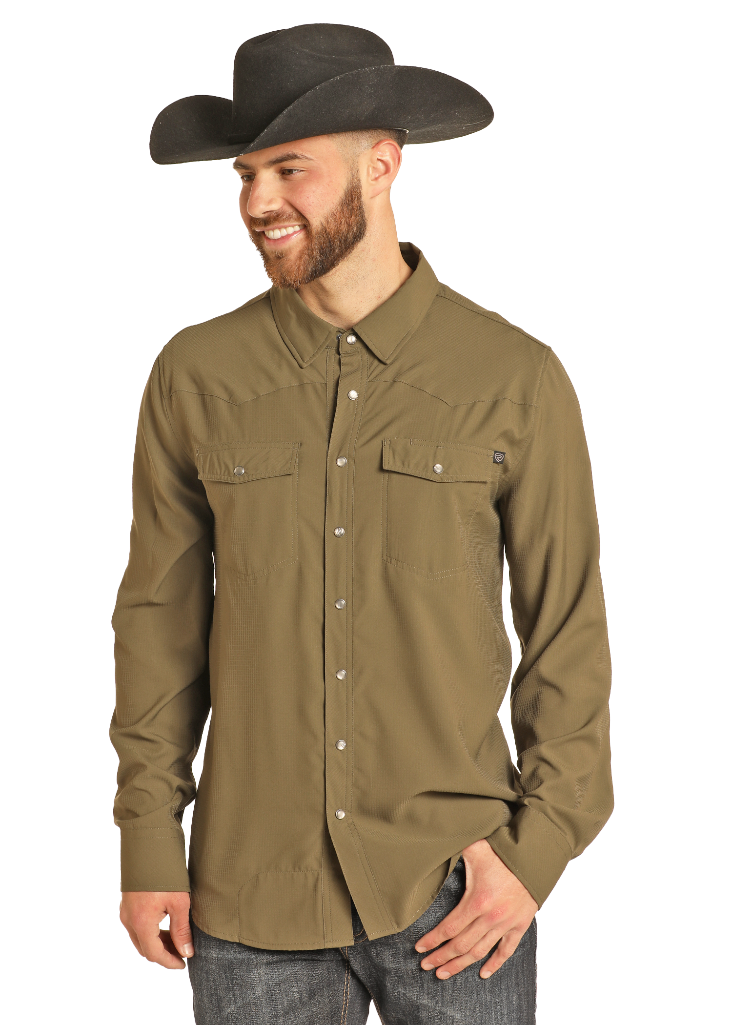 open lace back dress Men's Tek Western Solid Olive Long Sleeve Shirt
