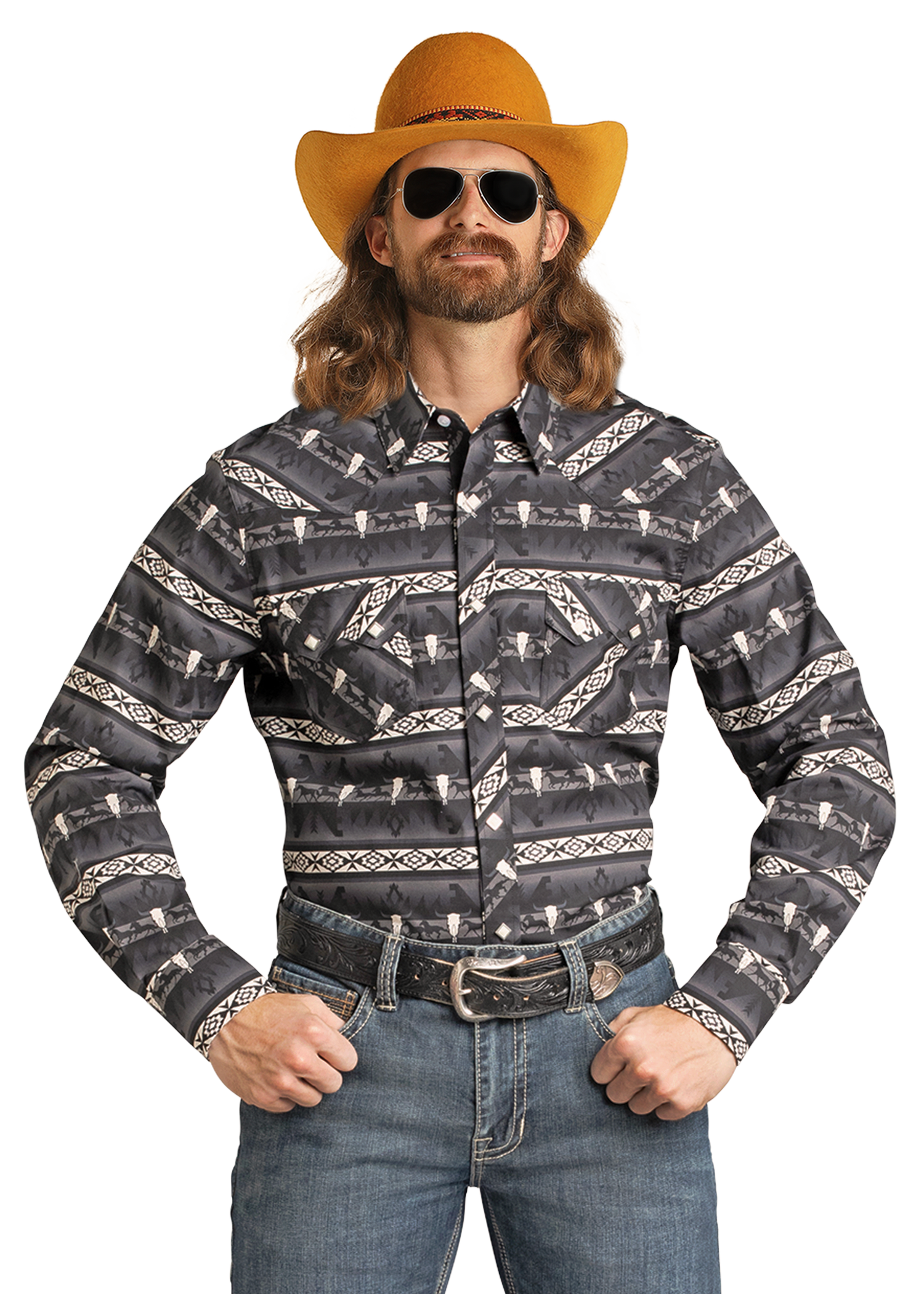 Men's Dale Brisby Black Aztec Long Sleeve Snap Shirt | Rock & Roll