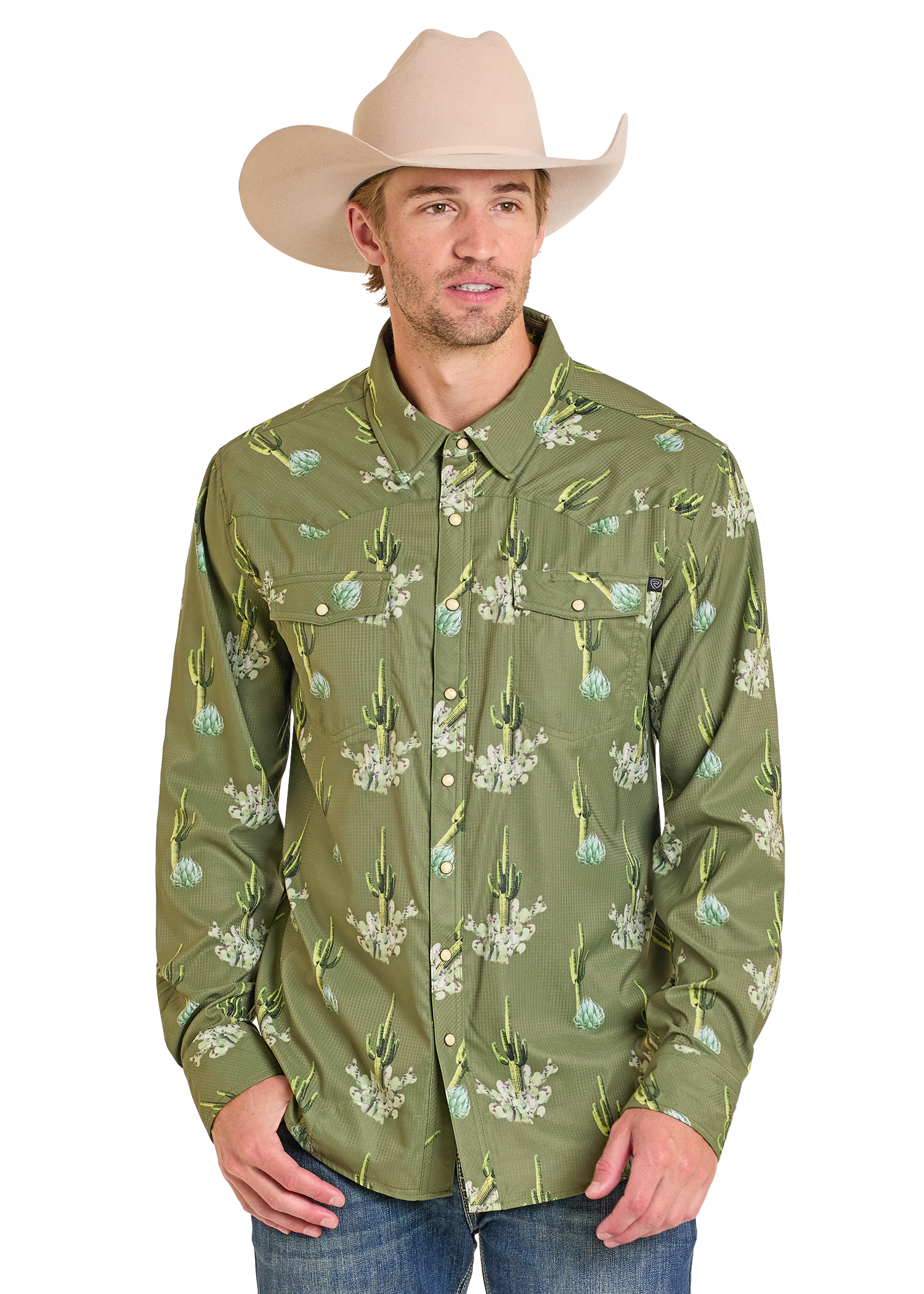 Men's TEK Western Cactus Print Long Sleeve Shirt | Rock & Roll Denim