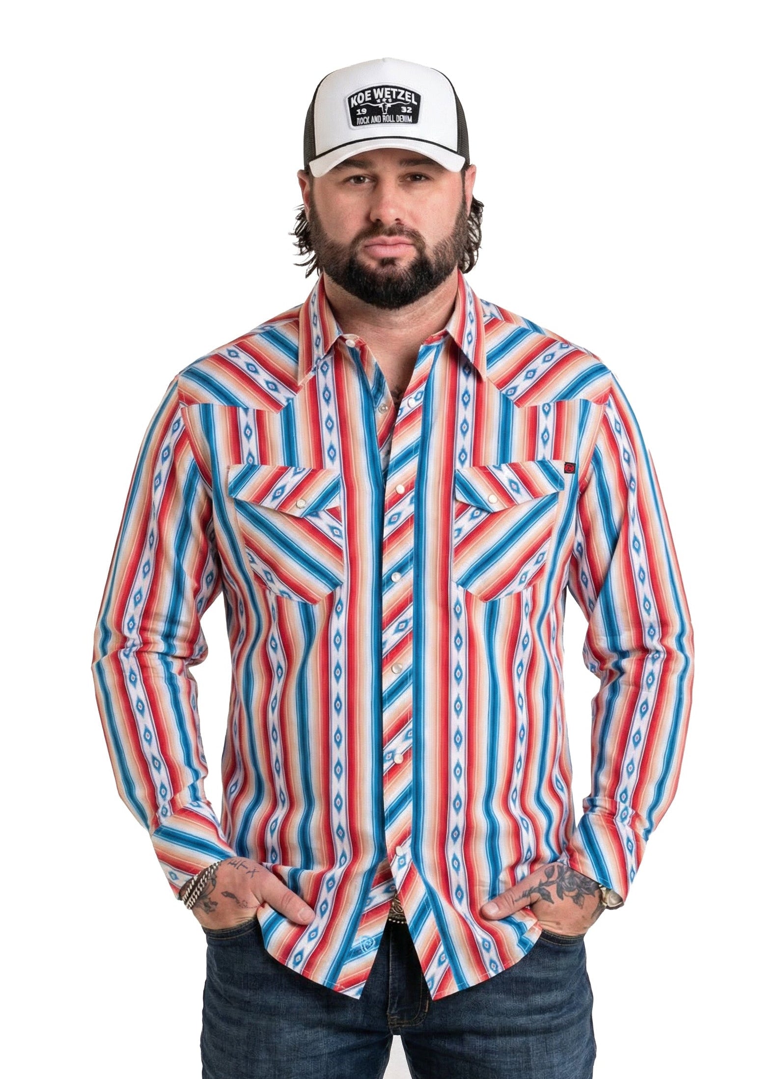 Men's Koe Wetzel Slim Fit Aztec Stripe Long Sleeve Snap Shirt
