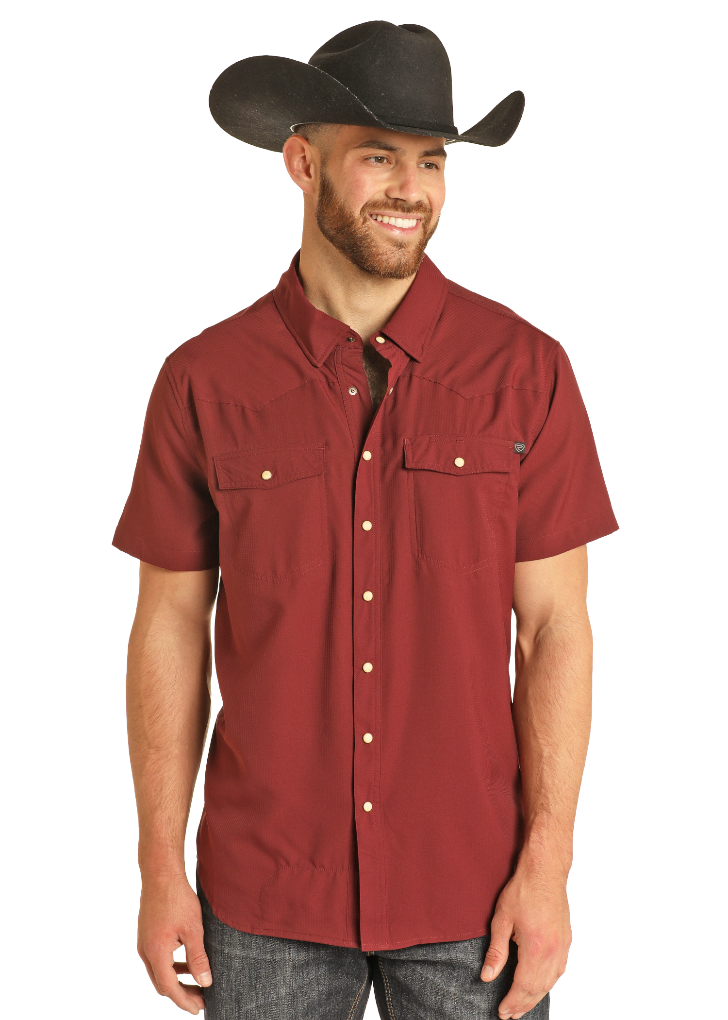 Men's TEK Western Maroon Short Sleeve Shirt Rock Roll Denim