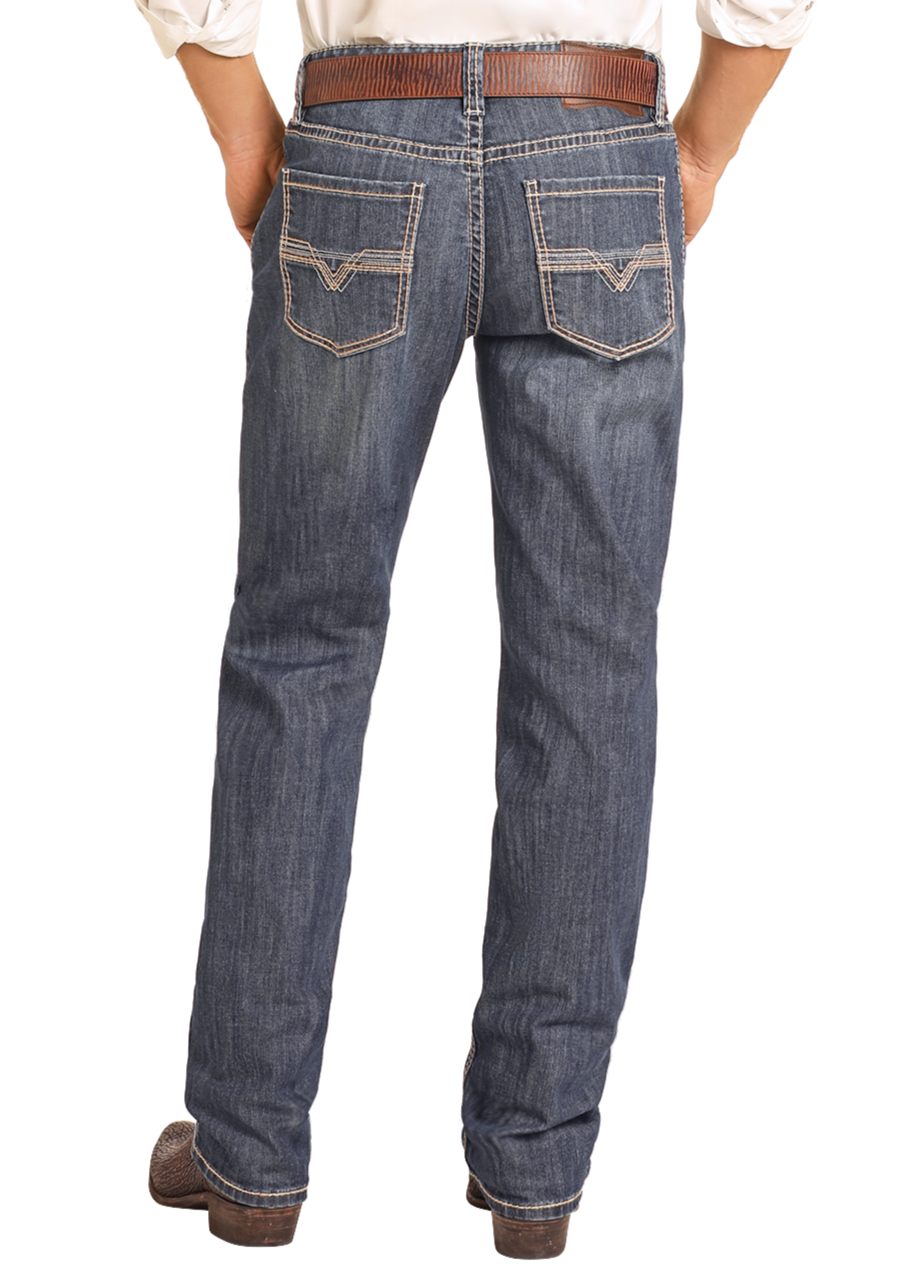 Men's Relaxed Fit Small V Stackable Bootcut Jeans Rock Roll Denim