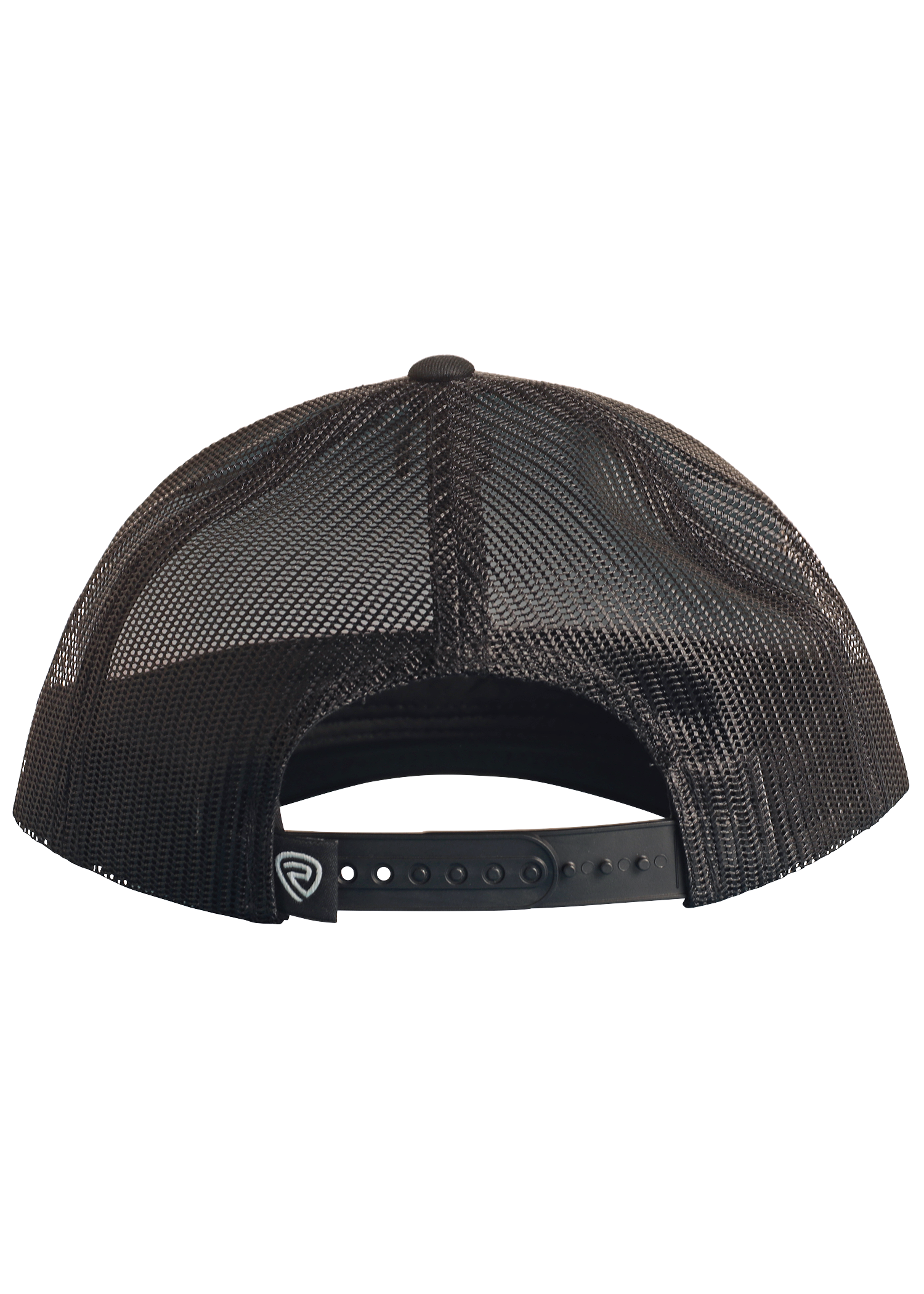 Back view of the La Marca Vaquero Cap by Rock & Roll Denim features a black mesh back, adjustable snapback closure, and a small black tag with a white logo on the strap.