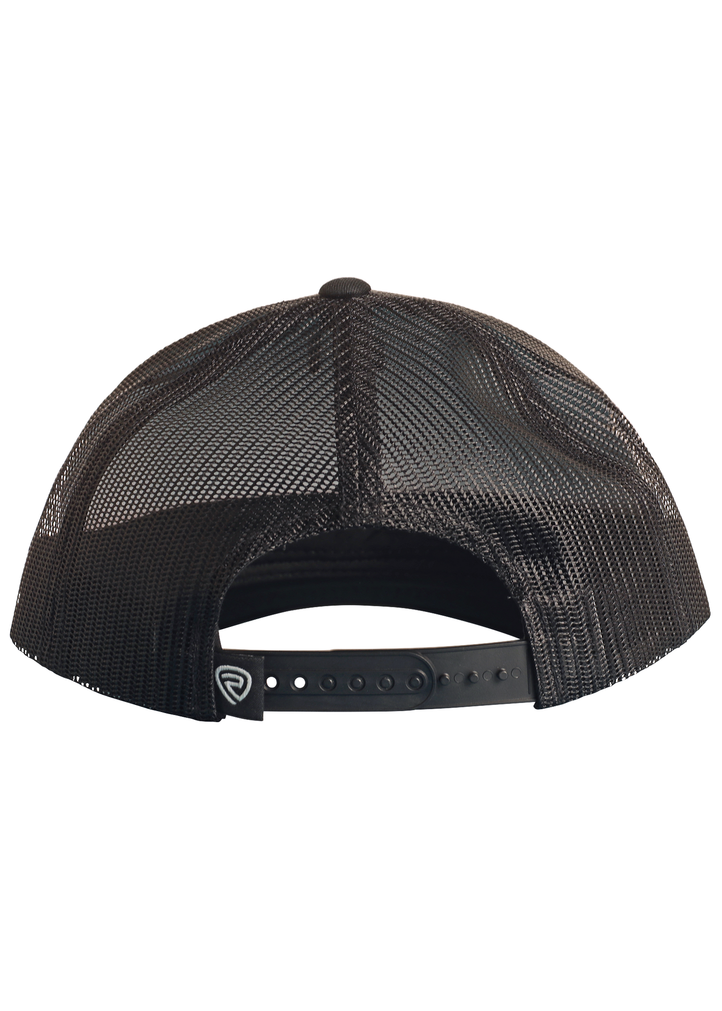 Back view of the La Marca Vaquero Cap by Rock & Roll Denim features a black mesh back, adjustable snapback closure, and a small black tag with a white logo on the strap.