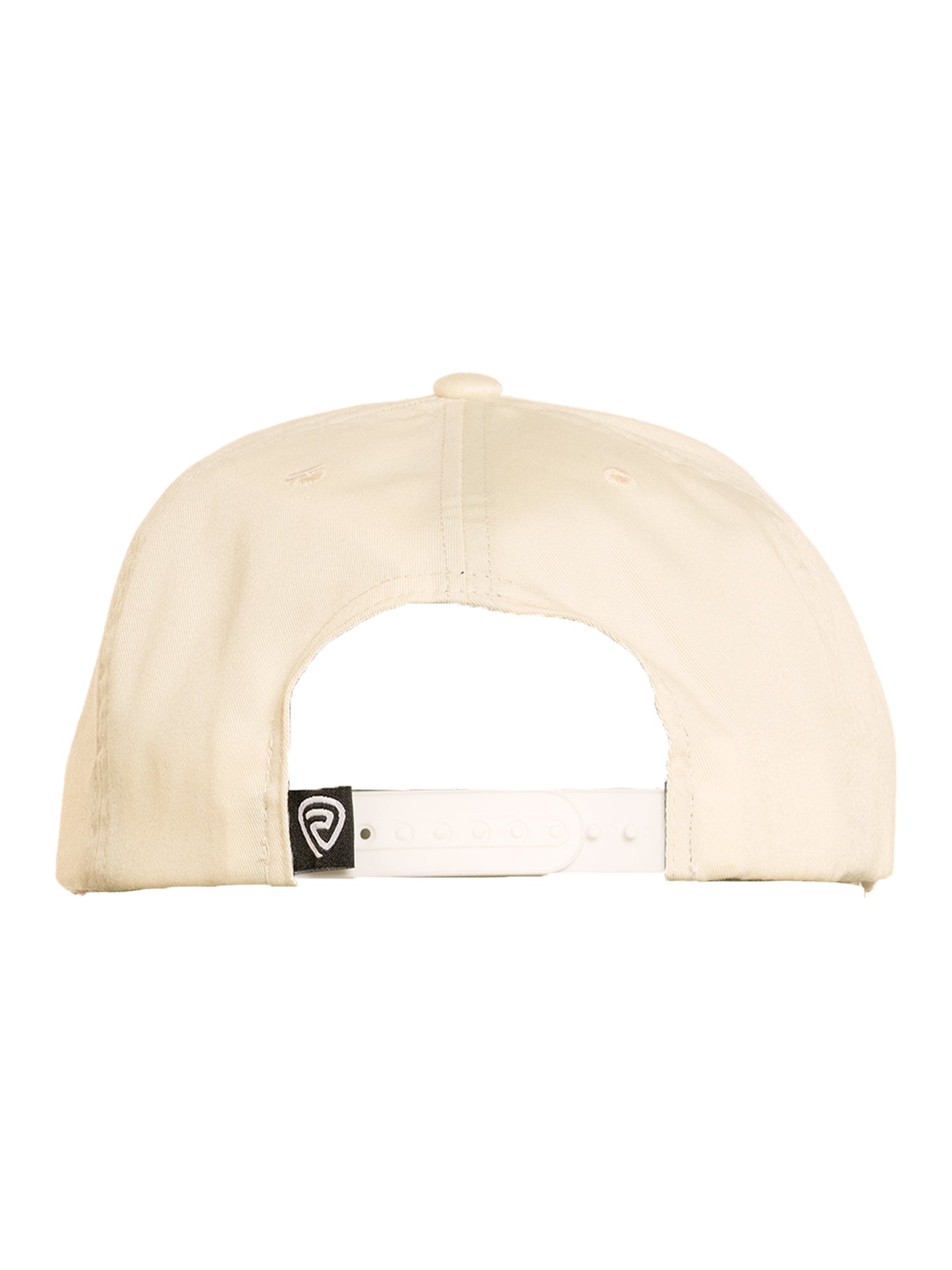 Beige cap with a brand logo on a white background