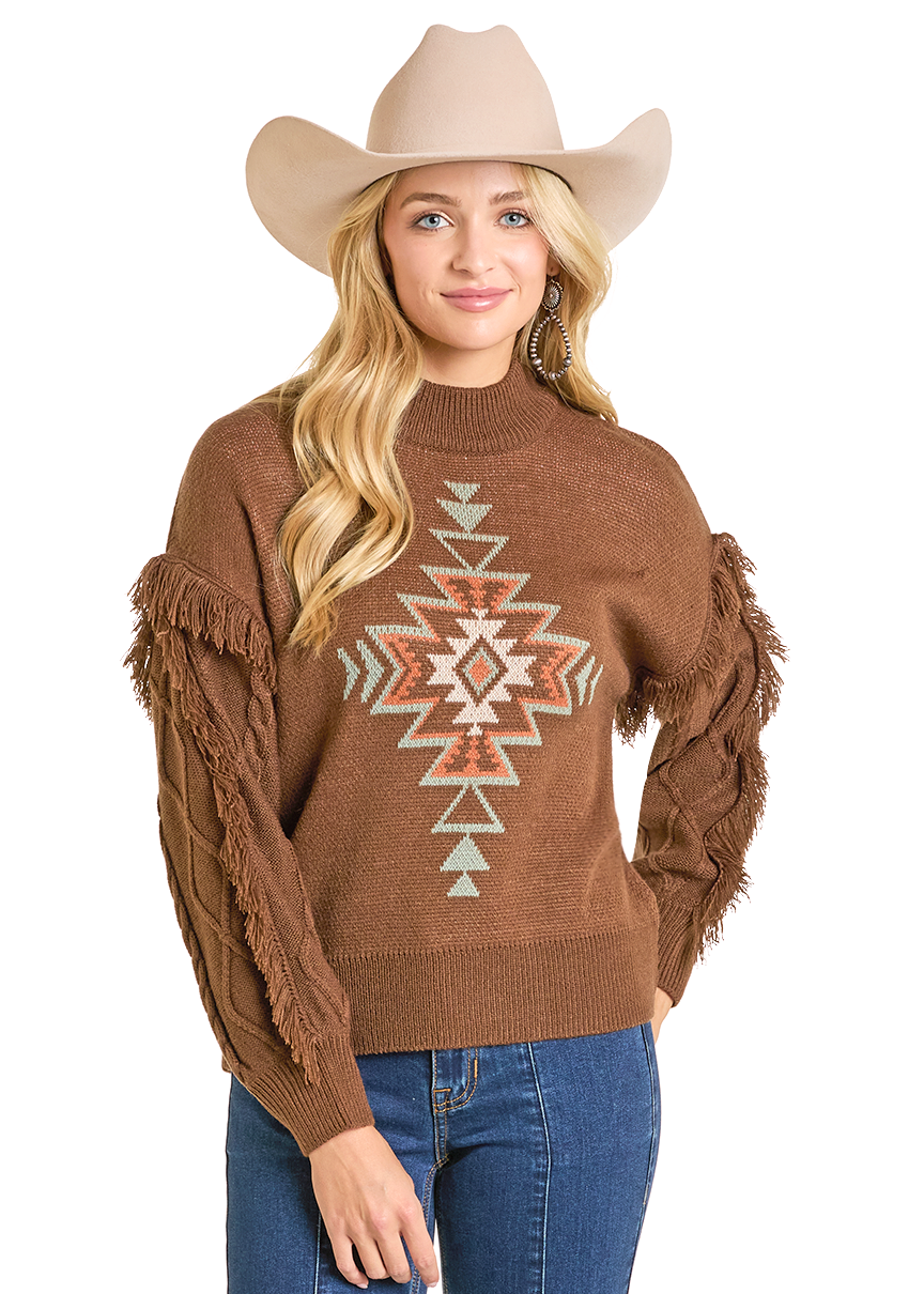 Women's Aztec Knit Fringe Sweater | Rock & Roll Denim