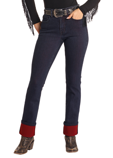 Women's High Rise Two-Tone Bootcut Jeans Rock Roll Denim