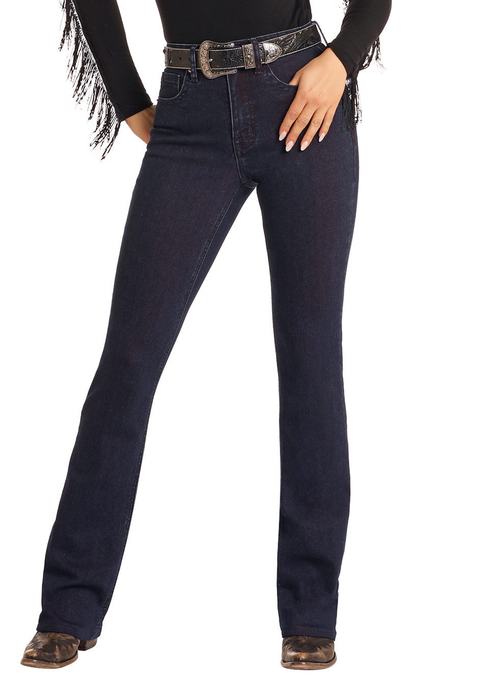 Women's Bootcut Strike Jeans - Dark Blue Denim, Stretch, Includes Brown Belt (XS-XL)