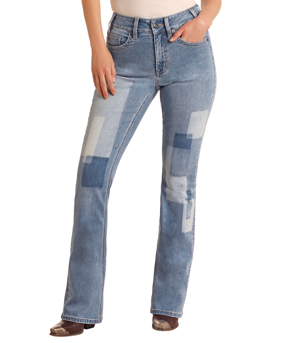 Women's High Rise Patch Wash Bootcut Jeans | Rock & Roll Denim