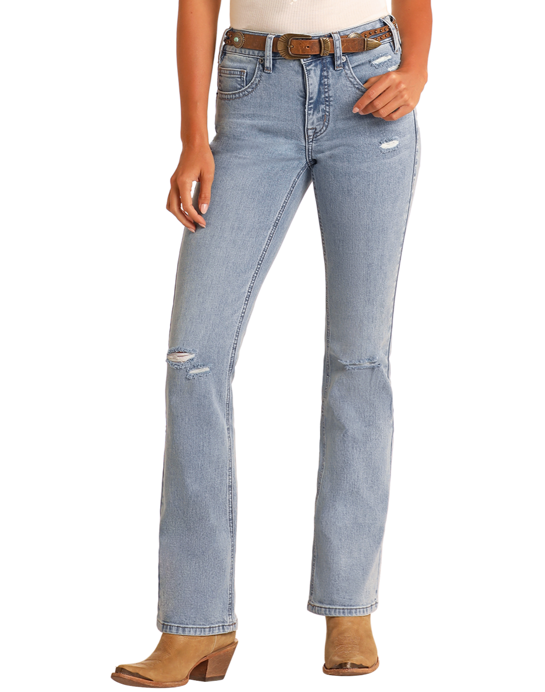 【BOK PLACE】Light bl washing hightini l bootcut denim pt XL Women's High Rise Light Wash Bootcut Jeans | Rock & Roll Denim