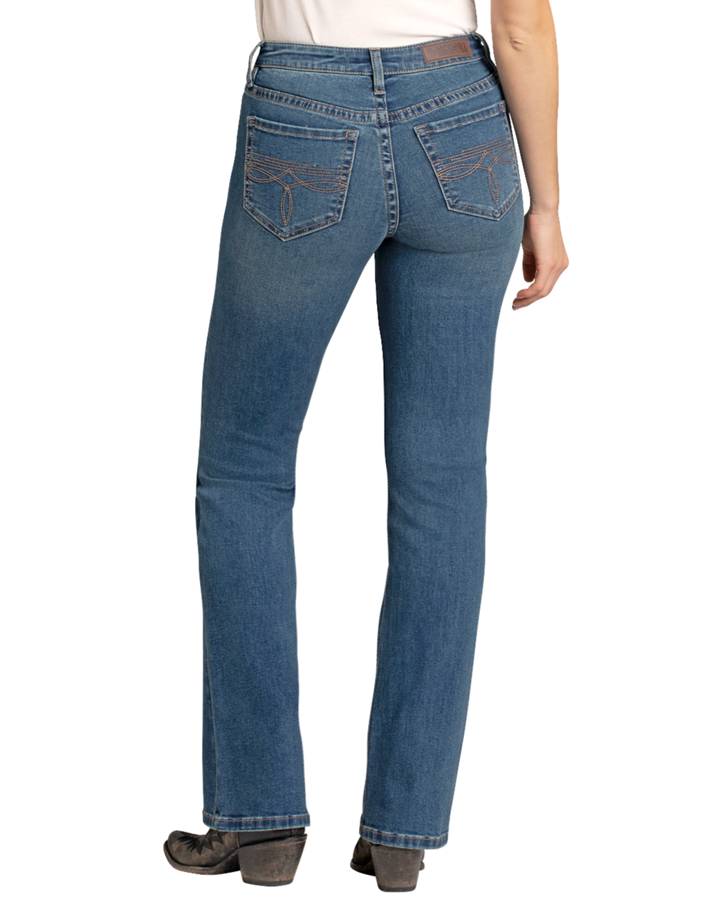 【EEUN】Pocket Stitch Bootcut Jeans Women's Mid Rise Boot Stitch Bootcut Jeans | Rock & Roll Denim