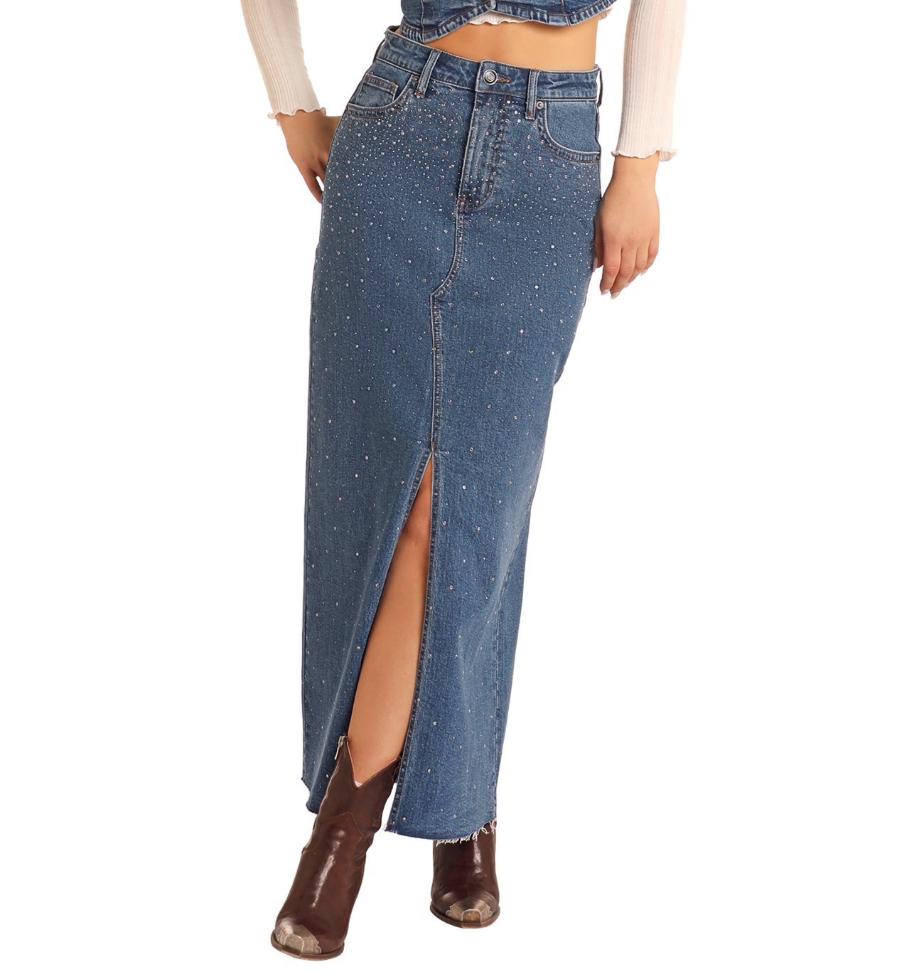 Women's Studded Denim Maxi Skirt | Rock & Roll Denim
