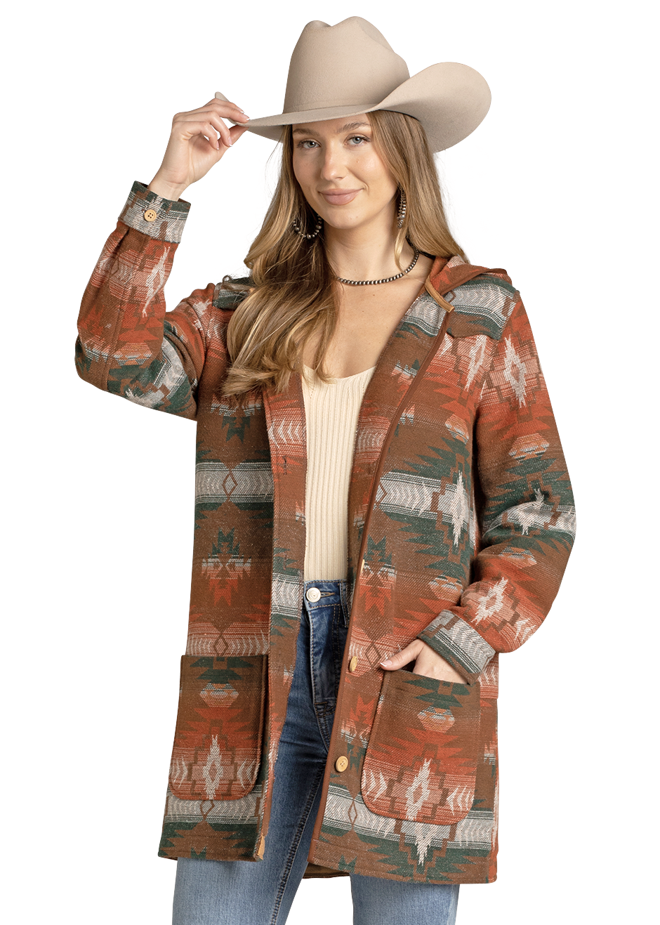 Women's Aztec Jacquard Coat With Hood | Rock & Roll Denim