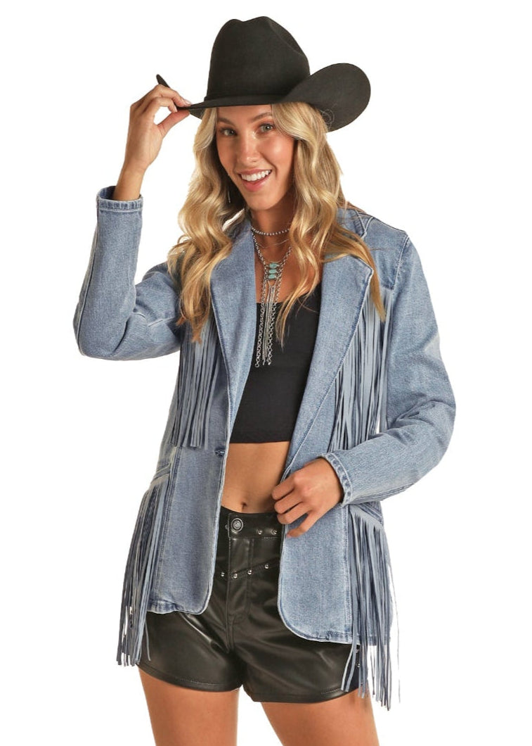 Women's Fringe Denim Blazer | Rock & Roll Denim
