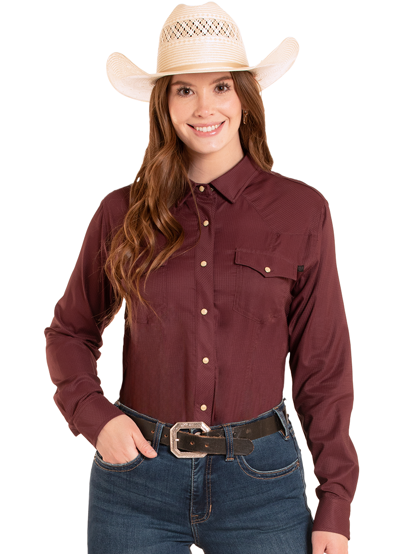 Women's TEK Western Maroon Long Sleeve Shirt | Rock & Roll Denim Women's TEK Western Maroon Long Sleeve Shirt | Rock & Roll Denim