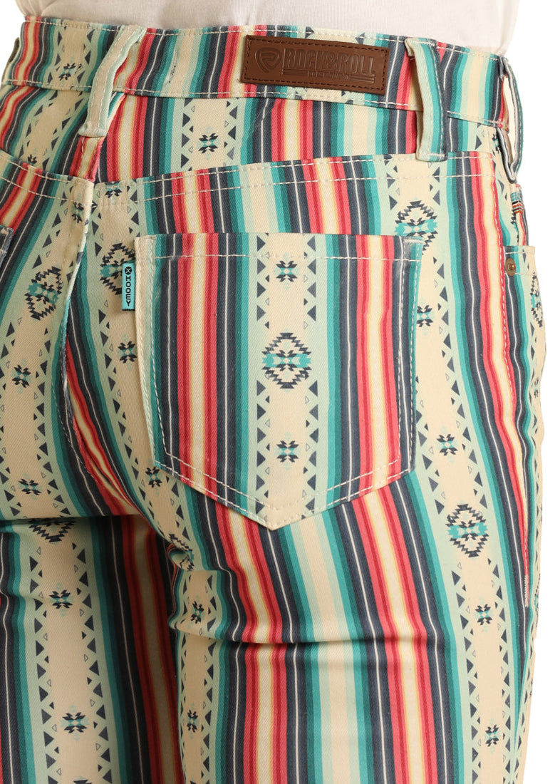 Colorful striped shorts with a pattern on a white background