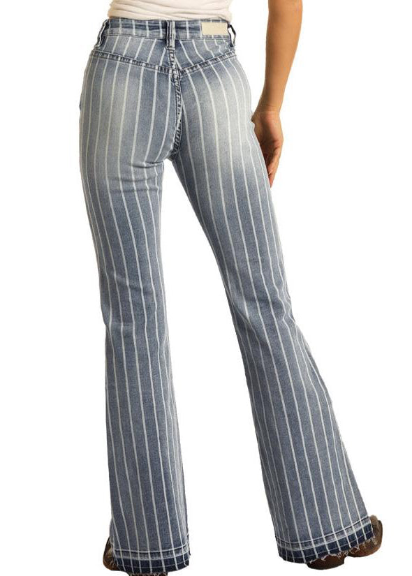 Women's High Rise Extra Stretch Striped Trousers Rock Roll Denim