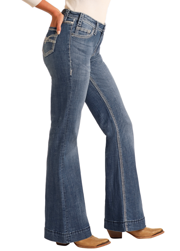 denim dress pants women Rock & Roll Womens Mid Rise Trouser Jeans Alice + Olivia Carla 11 1/4 rise Size:Size XXL YGroup_Y25512T