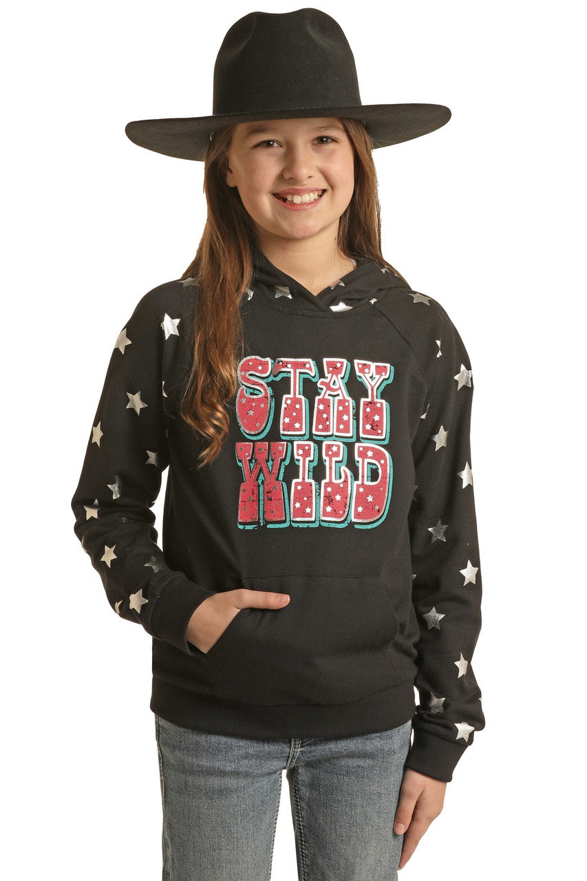 Girls' Stay Wild Graphic Hoodie Rock Roll Denim