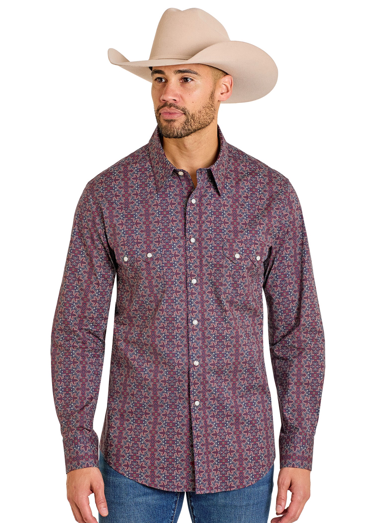Men's Slim Fit Boot Stitch Long Sleeve Snap Shirt | Rock & Roll Denim