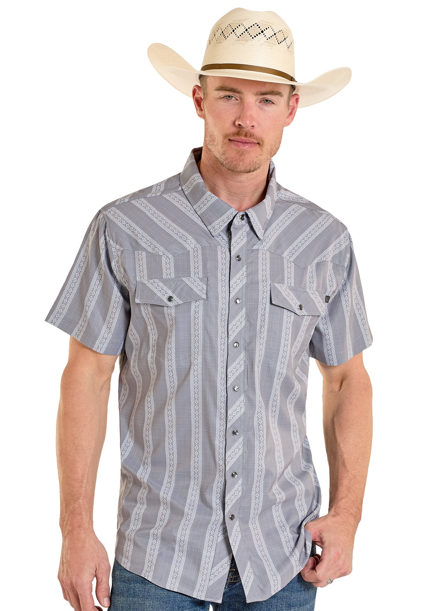 Men's TEK Western Classic Dobby Stripe Short Sleeve Shirt | Rock