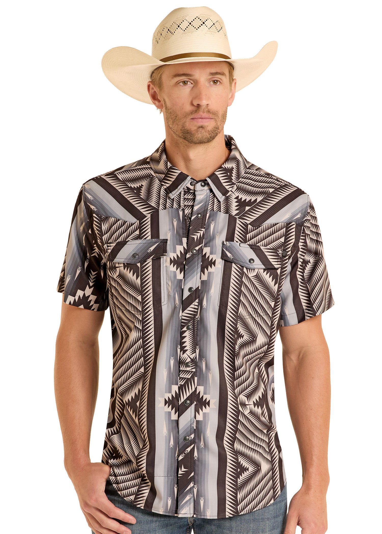 mens short sleeve western dress shirts Men's TEK Black Aztec Stripe Shirt Size:4 YRS Quinceanera Fall 2025 Add versatile comfort to Dressed Undressed Mature Sex