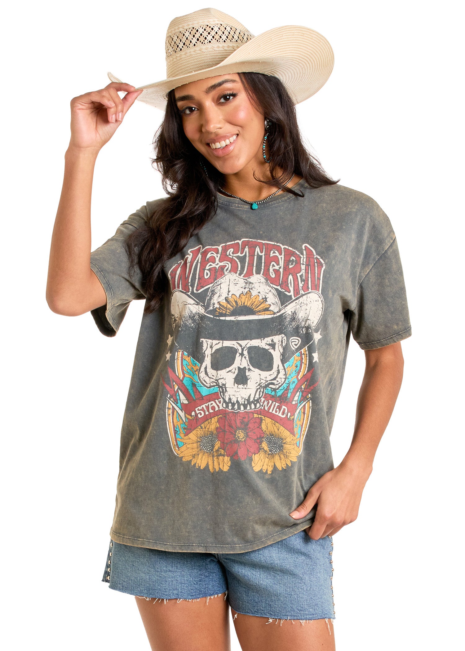 Women's Western Skull Oversized Tee | Rock & Roll Denim