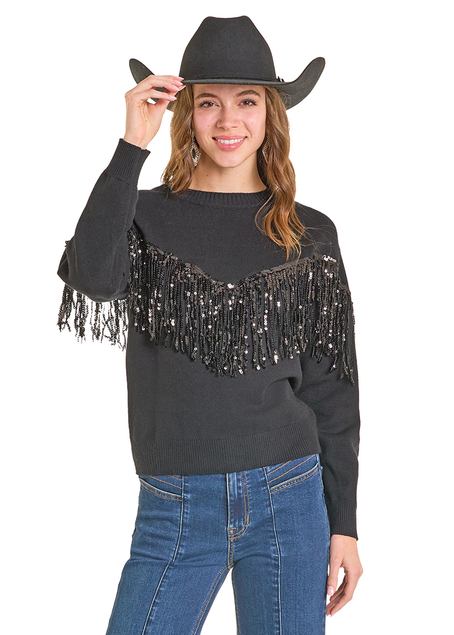 トップス Andequal fringe design glitter knit Andequal】 Fringe Design Glitter Knit
