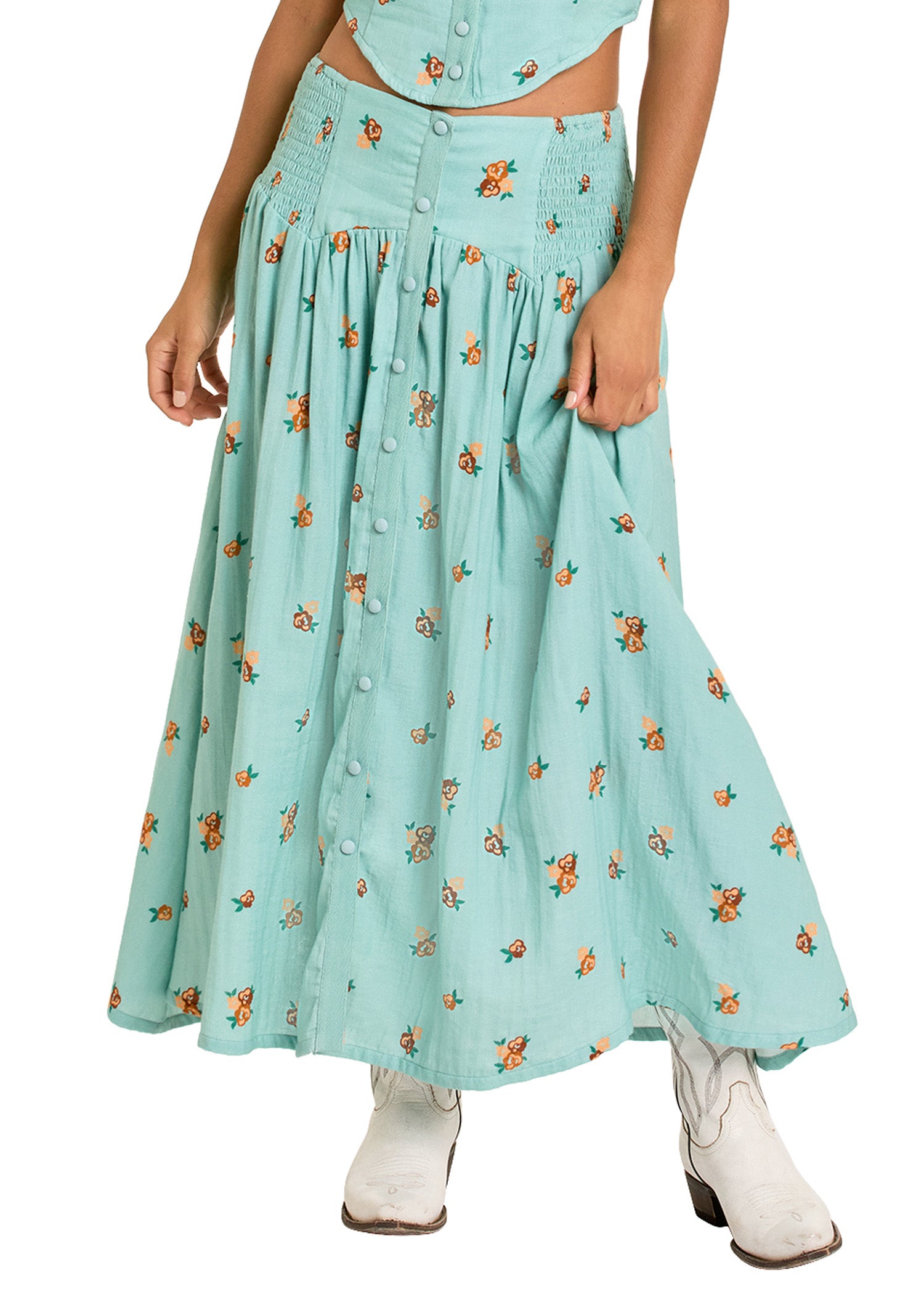 Women's Floral Print Maxi Skirt Rock Roll Denim