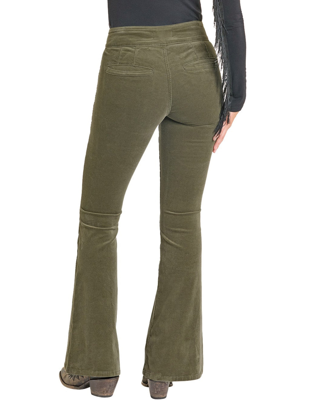 Women's High Rise Jade Corduroy Button Flare Jeans Rock Roll Denim