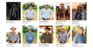 Koe Wetzel Country Music Sage Kimzey Shad Mayfield West Desperado Dale Brisby Tuf Cooper Tim O’Connell Junior Nogueir
Bull Riding Tie-Down Roping Western Fashion Influencer Bareback Riding Team Roping Bull Riding Legend 