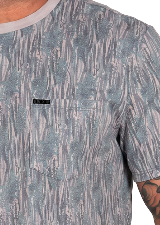 close up of an abstract t-shirt with a front pocket