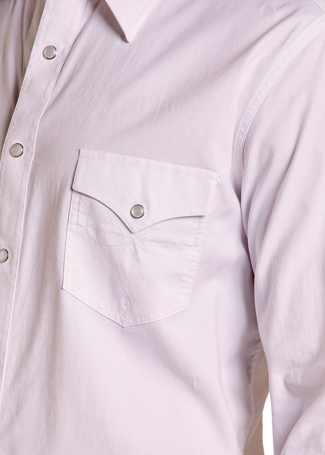 Detail of White Twill Pocket and Snaps on a  Shirt