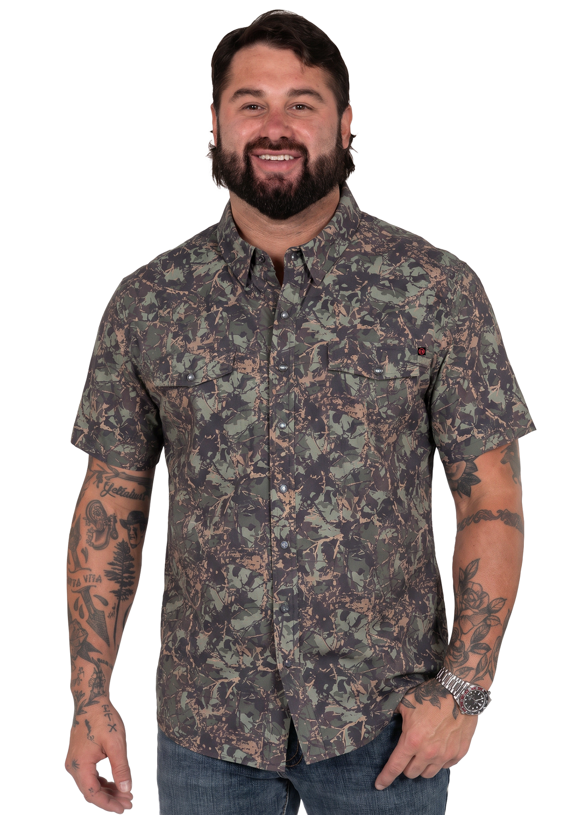 Koe Wetzel in a snap camo shirt
