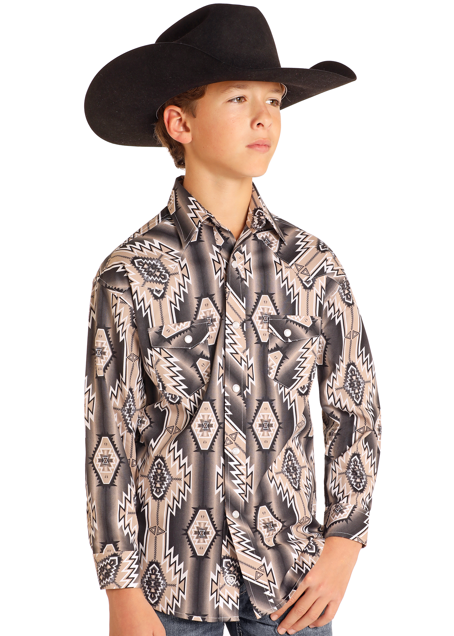 Boys' Aztec Striped Long Sleeve Snap Shirt